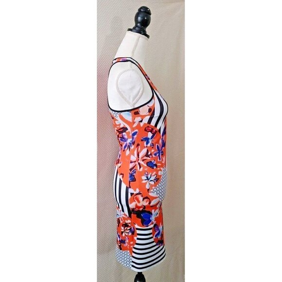 Clover Canyon Orange Scuba Tank Dress Multi Color Floral Design Size S - Picture 7 of 10